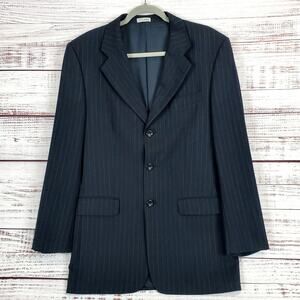 Wilke-Rodriguez Mens Pure Wool Pinstripe Navy Suit Blazer Jacket 38T Sport Coat